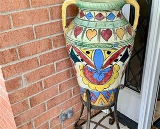 Double Handled Ceramic Urn on Pedestal