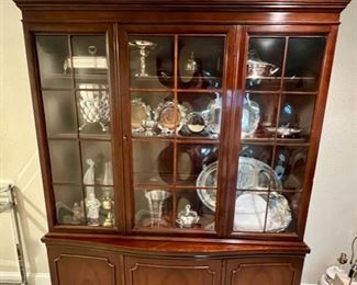 English Flame Mahogany Lighted Breakfront 