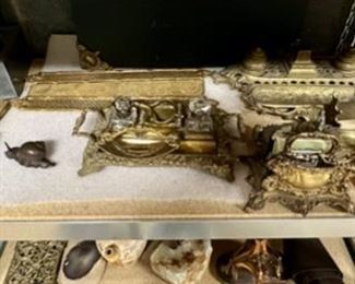 Antique Bronze and Brass Inkwells