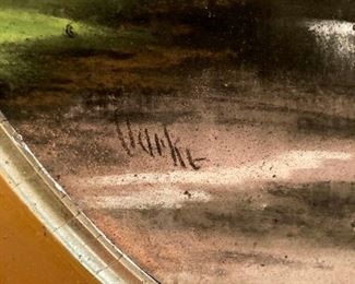 Antique landscape painting in oval frame