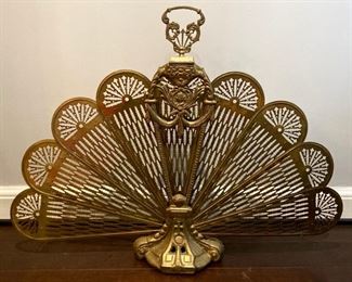 Vintage brass Art Deco peacock fire screen