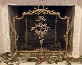 Vintage brass Rococo fire screen