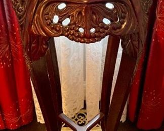 Marble top carved wood pedestal stand