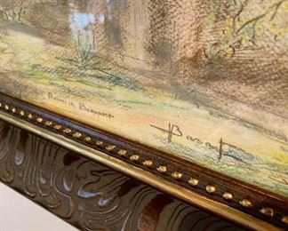 Signed "Ruines de Beauport" framed chalk art