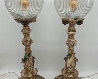 Vintage Capodimonte globe lamps