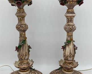 Vintage Capodimonte globe lamps