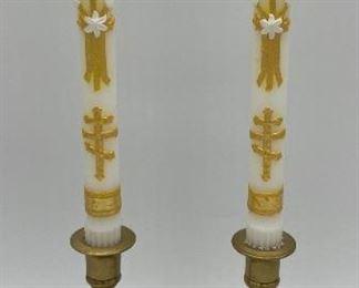 Vintage brass candleholders with candles