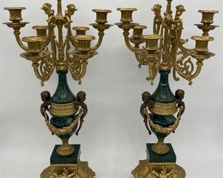 Antique Brevettato brass and marble Louis XVI candelabra set (2)