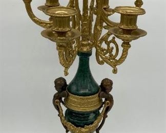 Antique Brevettato brass and marble Louis XVI candelabra set (2)