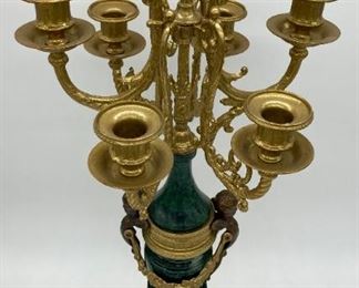 Antique Brevettato brass and marble Louis XVI candelabra set (2)