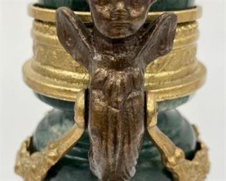 Antique Brevettato brass and marble Louis XVI candelabra set (2)