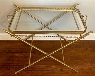 Vintage Italian brass glass top tray and stand