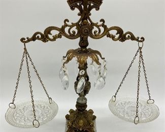 Vintage brass and crystal scale