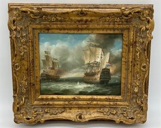 Signed Janes Haddy ships at sea painting
