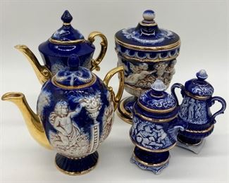 Vintage Norleans Italian teapots, urn, creamer and sugar