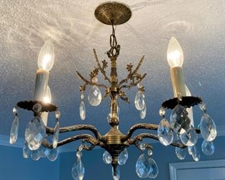 Vintage flower and vine brass candelabra with crystals