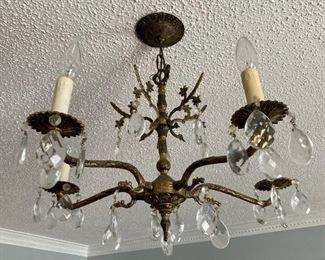 Vintage flower and vine brass candelabra with crystals