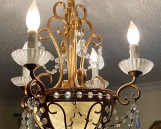 Vintage glass and brass chandelier