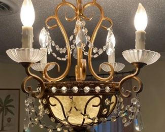 Vintage glass and brass chandelier