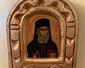 German Russian Orthodox hand-carved and painted Saint Paisios