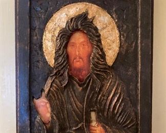 Russian hand-carved and painted Saint 