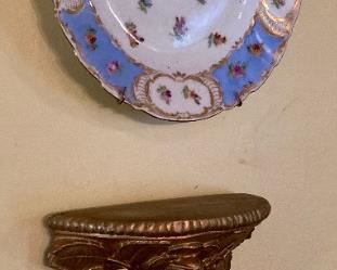 Dresden (Germany) blue, white and gold plates and Hollywood Regency sconces