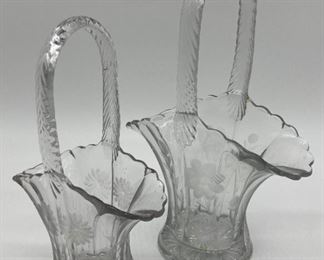 Vintage etched glass basket