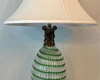 Vintage cast brass and art glass lamp