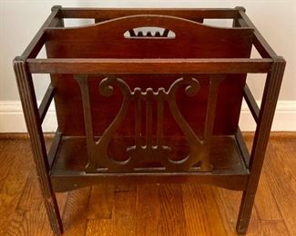Antique wooden lyre magazine rack