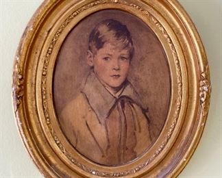 Vintage gilt oval frame boy