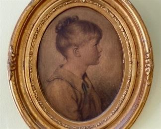 Vintage gilt oval frame girl