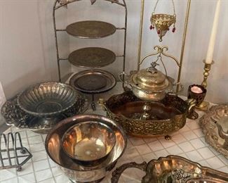 Various brass and silver-plated items