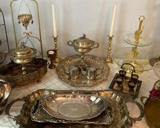 Various brass and silver-plated items