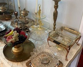 Various brass and silver-plated items