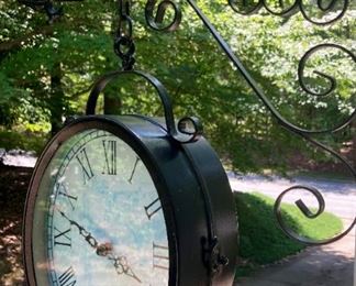 Outdoor metal hanging clock with hanger