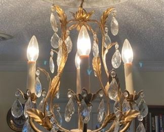 Vintage brass vine chandelier with crystals