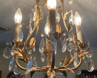Vintage brass vine chandelier with crystals
