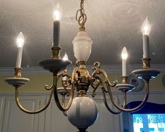 Vintage brass and porcelain chandelier