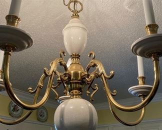 Vintage brass and porcelain chandelier