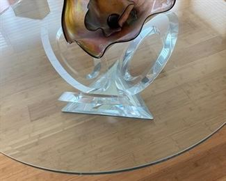 one of three Mikhail Loznikov signed tables--this is the round one--lucite & glass