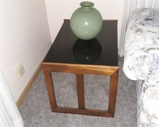 Pair of Modern  black-glass top.  side tables