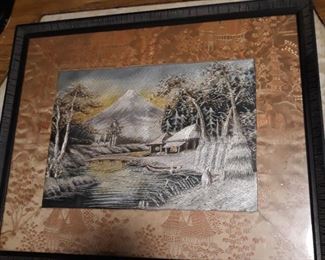 Silk thread art, landscape from Japan 