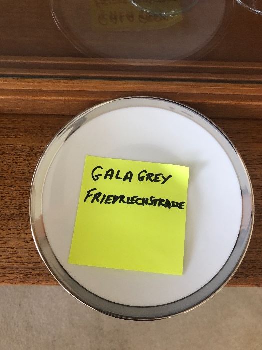 Rothschild China.  2 patterns available .  Also flatware and crystal by Rosenthal.  
Gala Grey.  