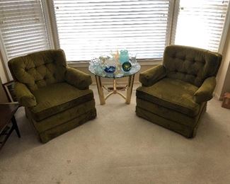 Pair of matching green velvet chairs. NO Swivels-