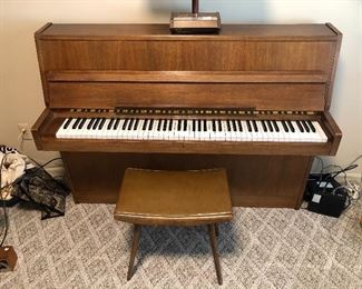 Rippen piano. Made in Holland. Satin mahogany. MCM style.