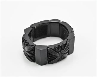 1930's Carved Black Bakelite Bracelet