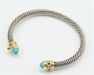 David Yurman 14k, sterling, turquoise & amethyst cuff bracelet