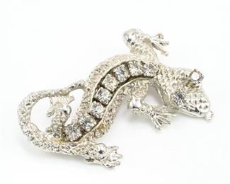 Vintage super cool rhinestone gecko brooch