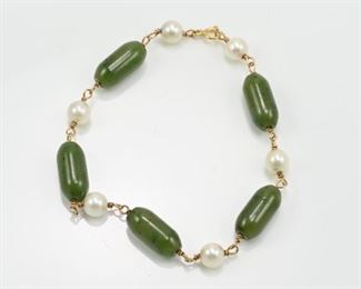 14k, Jade & Pearl Bracelet