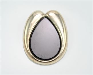Art deco onyx & sterling brooch